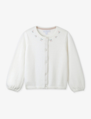 The Little White Company Girls Winterwhte Kids Floral-embroidered Organic-cotton Cardigan 2-6 Years