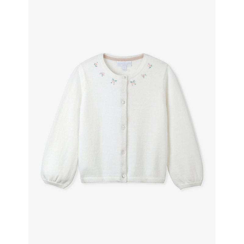 The Little White Company Girls Winterwhte Kids Floral-embroidered Organic-cotton Cardigan 2-6 Years