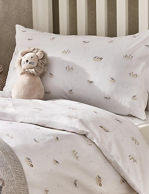 THE LITTLE WHITE COMPANY: Animal Adventures graphic-print cotton bed linen set