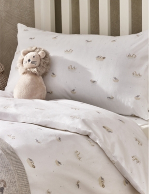 THE LITTLE WHITE COMPANY: Animal Adventures graphic-print cotton bed linen set