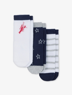 The Little White Company Boys Multi Kids Lobster And Star-print Pack Of Three Stretch Organic Cotton
