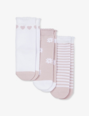 THE LITTLE WHITE COMPANY: Daisy and heart-print pack of three stretch organic cotton-blend socks 1-6 years