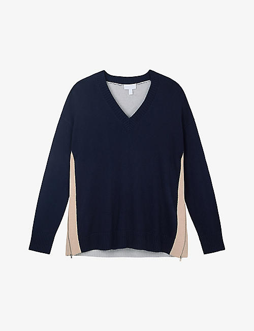 THE WHITE COMPANY: V-neck side-zip recycled cotton-blend jumper