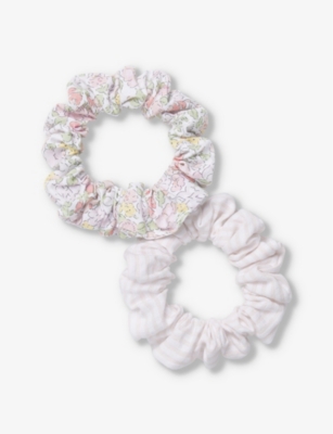 THE LITTLE WHITE COMPANY: Petunia patterned organic-cotton hair scrunchies pack of two