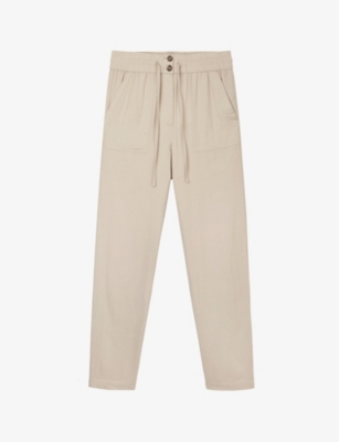 THE WHITE COMPANY: Patch-pocket elasticated-waist tapered-leg organic-cotton trousers
