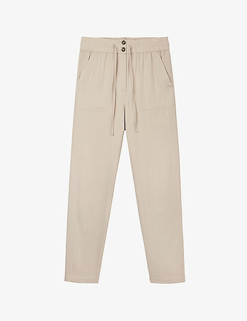 THE WHITE COMPANY: Patch-pocket elasticated-waist tapered-leg organic-cotton trousers