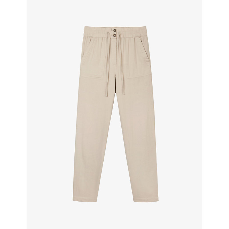 The White Company Womens Latte Patch-pocket Elasticated-waist Tapered-leg Organic-cotton Trousers