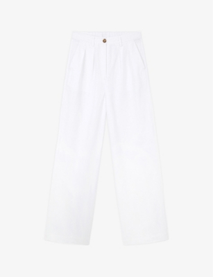 Shop The White Company Women's White Two Pleat Wide-leg Linen Trousers