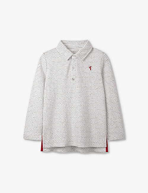 THE LITTLE WHITE COMPANY: Stripe-pattern lobster-embroidery organic-cotton polo top 0-18 months