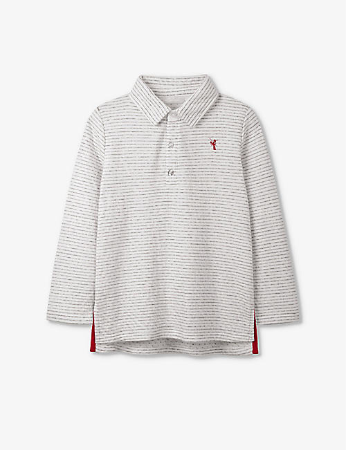 THE LITTLE WHITE COMPANY: Lobster-embroidered striped organic-cotton polo shirt 18 months-6 years