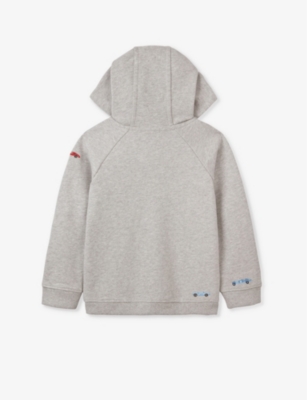 Shop The Little White Company Boys Palegrmrl Kids Race Car-embroidered Organic-cotton Hoody 18 Months- 6