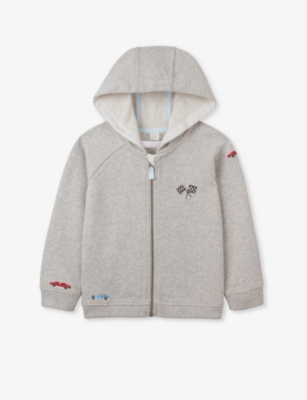 THE LITTLE WHITE COMPANY: Race car-embroidered organic-cotton hoody 18 months- 6 years