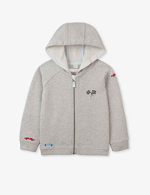 THE LITTLE WHITE COMPANY: Race car-embroidered organic-cotton hoody 18 months- 6 years
