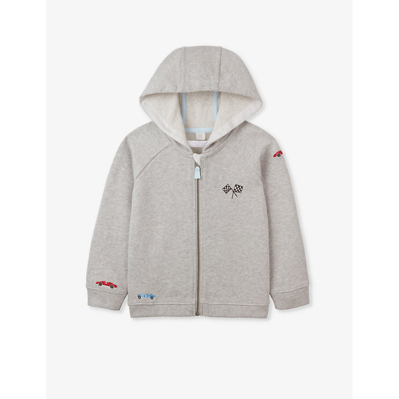 The Little White Company Boys Palegrmrl Kids Race Car-embroidered Organic-cotton Hoody 18 Months- 6