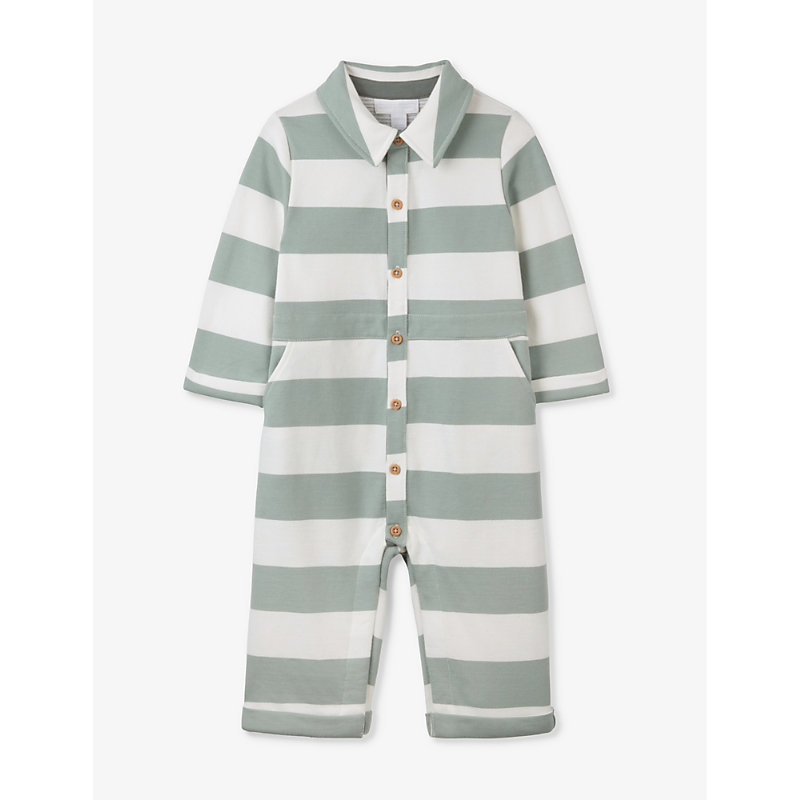 The Little White Company Babies'  Cashmblue Patch-pocket Striped Organic-cotton Romper 0-24 Months