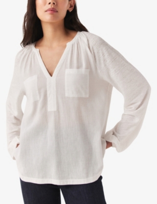 Shop The White Company Women's White Patch-pocket Relaxed-fit Organic-cotton Blouse