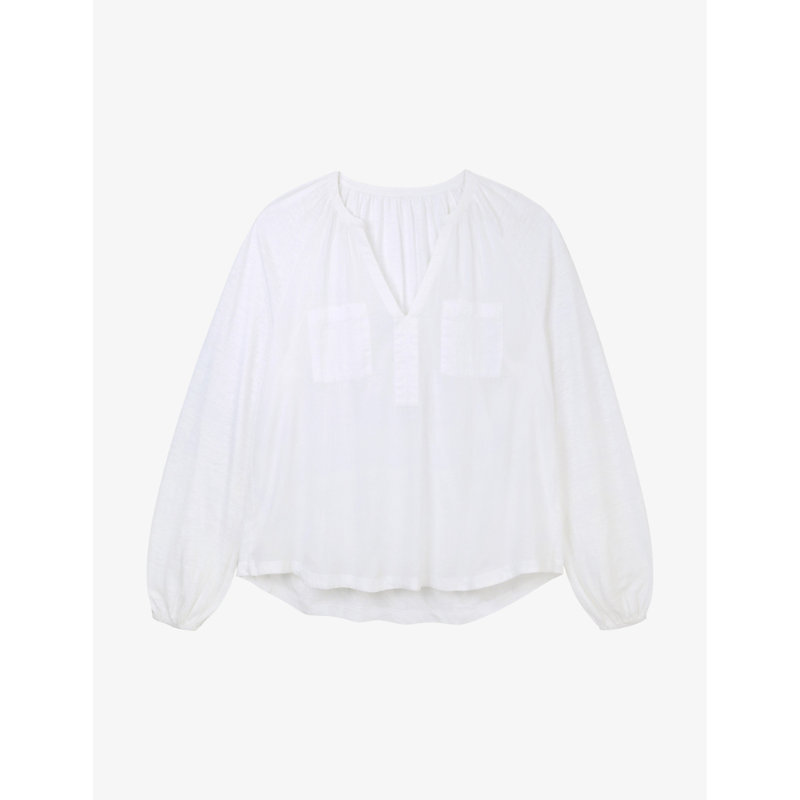 The White Company Womens White Patch-pocket Relaxed-fit Organic-cotton Blouse