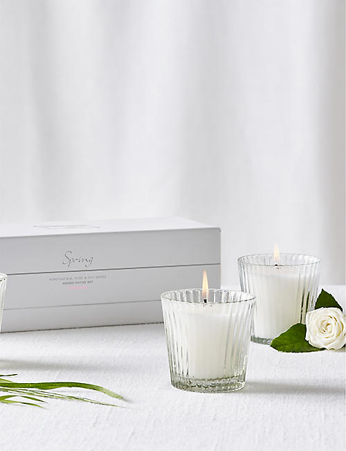 THE WHITE COMPANY: Spring ribbed natural and mineral-wax candle set of three 85g