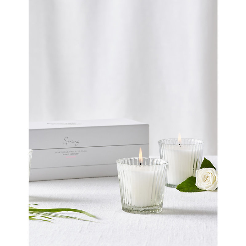 Shop The White Company Spring Ribbed Natural And Mineral-wax Candle Set Of Three 85g In None/clear