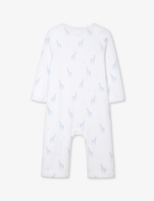 THE LITTLE WHITE COMPANY: Giraffe-print envelope-neck organic-cotton romper 0-24 months