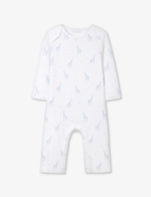THE LITTLE WHITE COMPANY: Giraffe-print envelope-neck organic-cotton romper 0-24 months