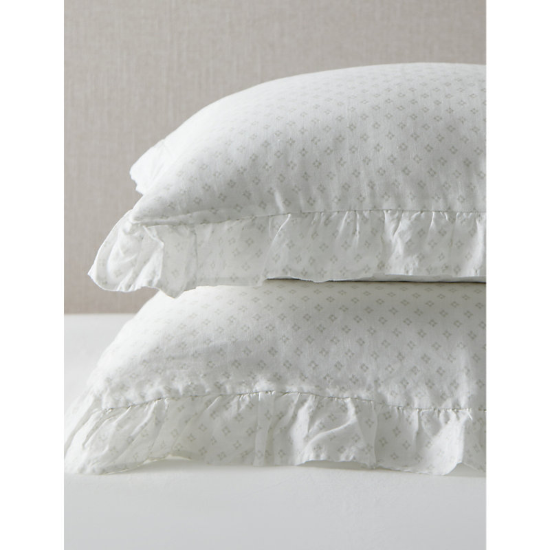 Shop The White Company White/grey Dorit Block-print Ruffle-edge Standard Cotton Pillowcase