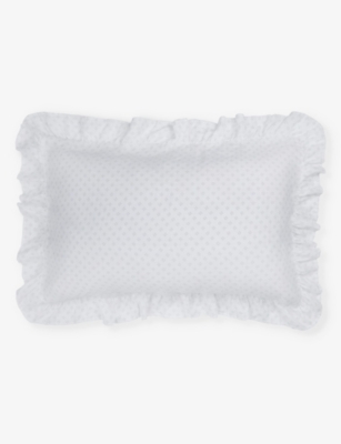 The White Company White/grey Dorit Block-print Ruffle-edge Standard Cotton Pillowcase