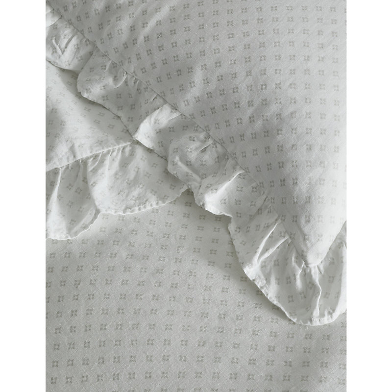 Shop The White Company White/grey Dorit Block-print Ruffle Cotton Duvet Cover