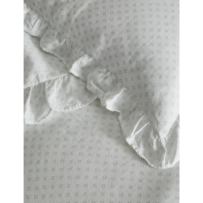 Shop The White Company White/grey Dorit Block-print Ruffle-trim Cotton Flat Sheet