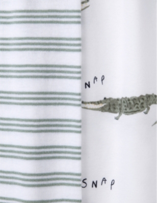 Shop The Little White Company Boys Whitegreen Kids Crocodile And Stripe-print Organic-cotton Pyjamas Set