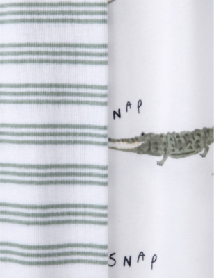 Shop The Little White Company Crocodile-print Organic-cotton Pyjamas Set Of Two 7-12 Years In Whitegreen