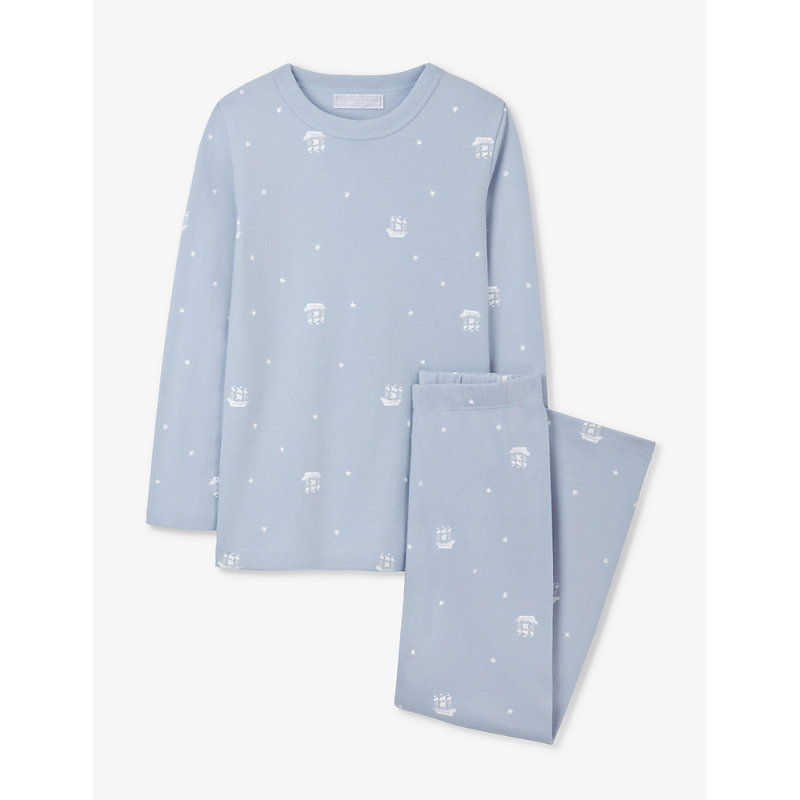 The Little White Company Kids' Pirate-print Slim-fit Organic-cotton Pyjamas 1-6 Years In White/blue