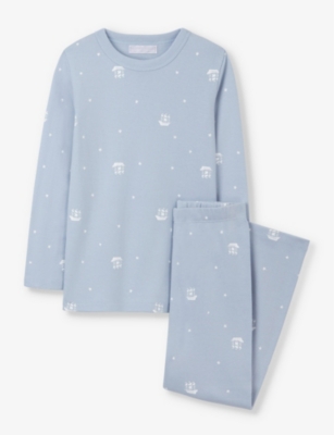 The Little White Company Kids' Pirate-print Slim-fit Organic-cotton Pyjamas 7-12 Years In White/blue
