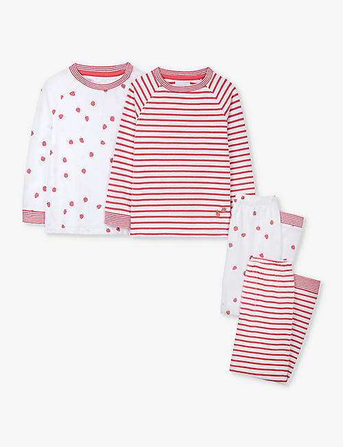THE LITTLE WHITE COMPANY: Strawberry-print long-sleeve organic-cotton pyjamas set of two 1-6 years