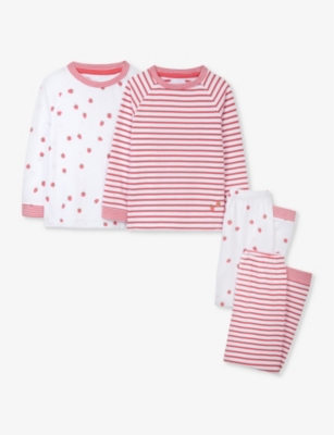 The Little White Company Girls Whitepink Kids Strawberry-print Long-sleeve Organic-cotton Pyjamas Se
