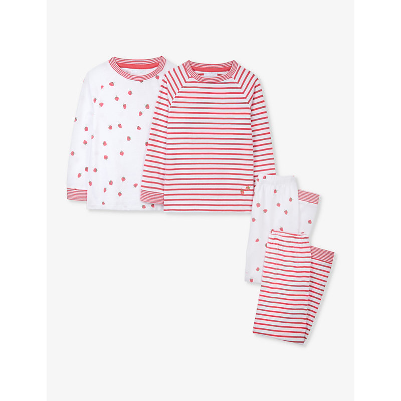 The Little White Company Girls Whitepink Kids Strawberry-print Long-sleeve Organic-cotton Pyjamas Se
