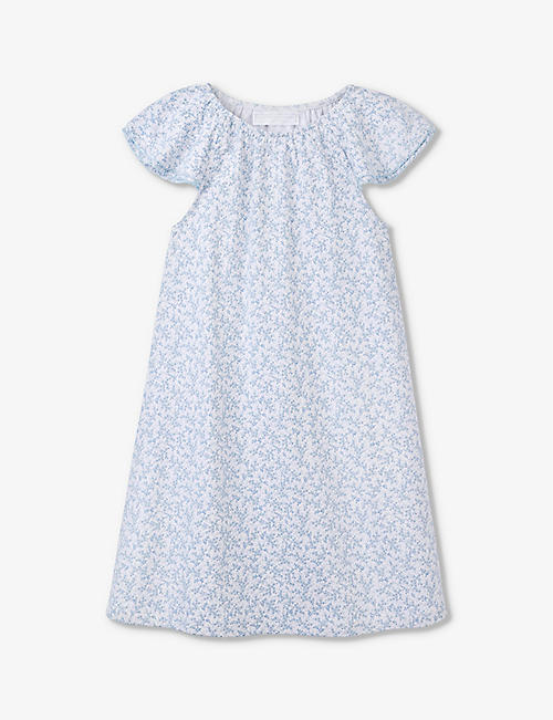 THE LITTLE WHITE COMPANY: Floral-print flutter-sleeve cotton mini dress 1-6 years