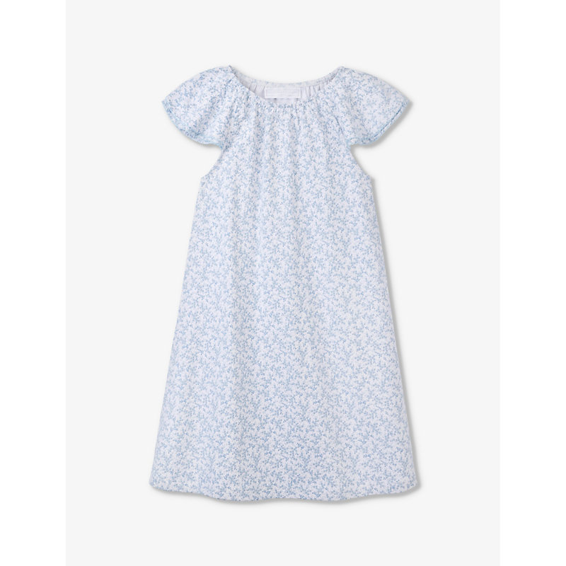 The Little White Company Kids' Floral-print Flutter-sleeve Cotton Mini Dress 1-6 Years In White/blue