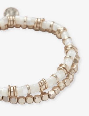 Shop The White Company Women's Gold Shell Beaded Gold-plated Brass Bracelet Set Of Two