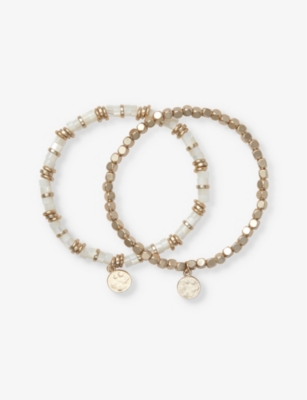 The White Company Womens Gold Shell Beaded Gold-plated Brass Bracelet Set Of Two