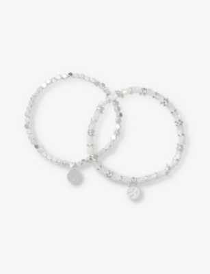 THE WHITE COMPANY: Shell beaded gold-plated brass bracelet set of two