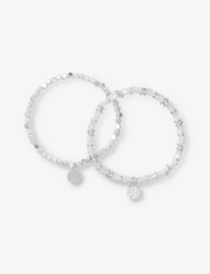 Shop The White Company Women's Silver Shell Beaded Gold-plated Brass Bracelet Set Of Two