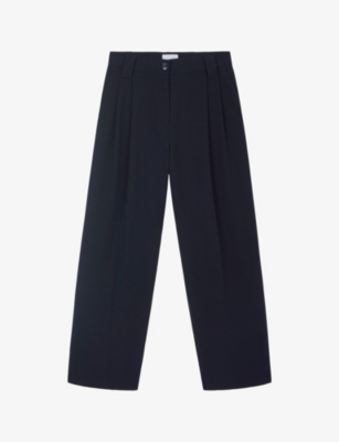 The White Company Womens Black Wide-leg High-rise Stretch-woven Trousers