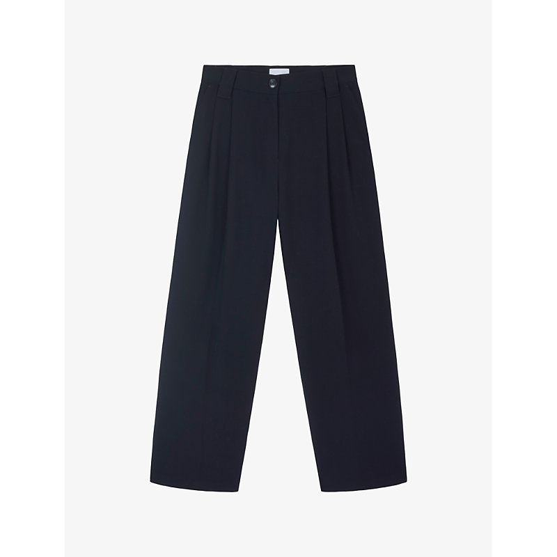 The White Company Womens Black Wide-leg High-rise Stretch-woven Trousers