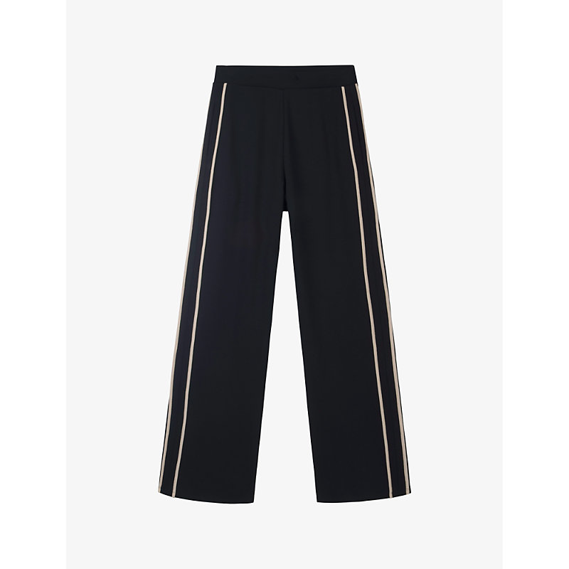 The White Company Womens Black High-rise Side-stripe Stretch-jersey Trousers