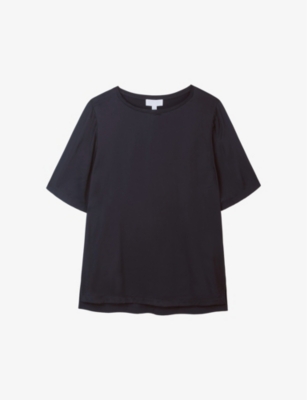 Shop The White Company Satin-front Short-sleeve Stretch-jersey T-shirt In Navy