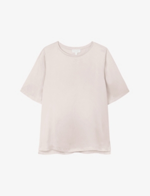 Shop The White Company Satin-front Short-sleeve Stretch-jersey T-shirt In Shell