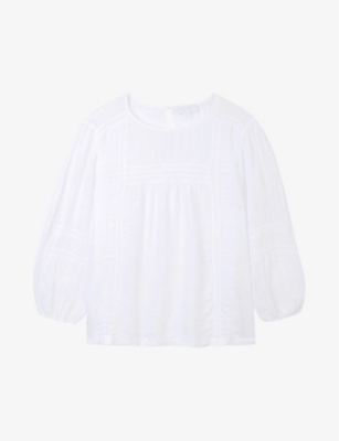 THE WHITE COMPANY: Pintuck-detail lace-insert linen top
