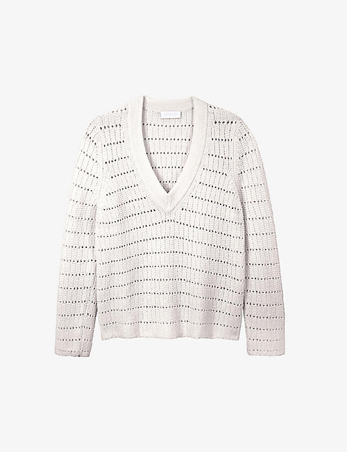 THE WHITE COMPANY: V-neck textured-stitch cotton jumper