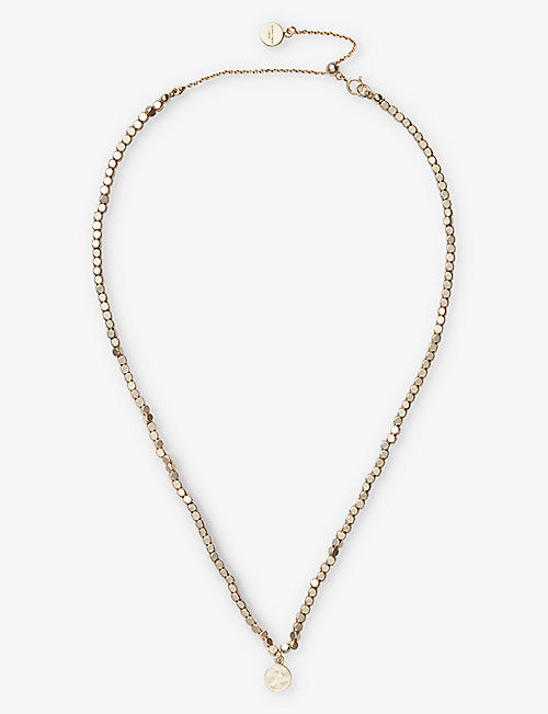 THE WHITE COMPANY: Matte Beaded gold-plated brass pendant necklace
